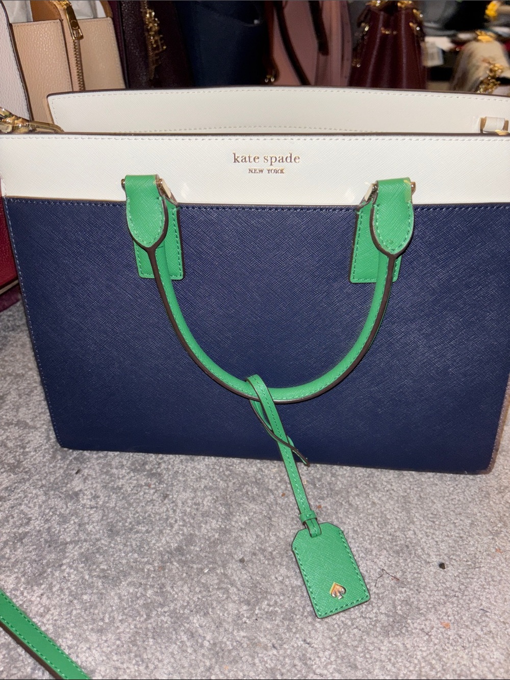 kate spade Navy, White & Green Saffiano Leather Tote